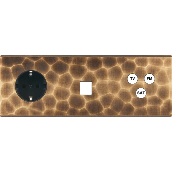 Façade fascination laiton onde triple horizontale 1 prise schuko 1 media tvfmsat  - Modelec - 324432M-K