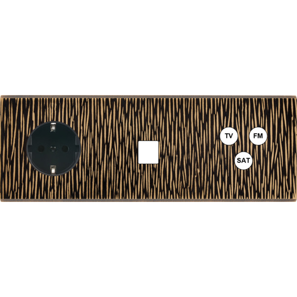 Façade fascination laiton fauve triple horizontale 1 prise schuko 1 media tvfmsat  - Modelec - 324435M-K