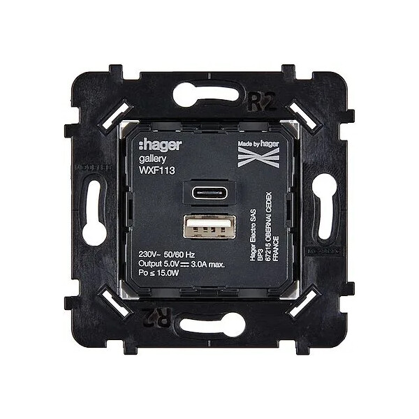 Mécanisme à connexion automatique chargeur usb a+c 2port 5v-3a pour collection désir, hitera et karo - Modelec - 087511B