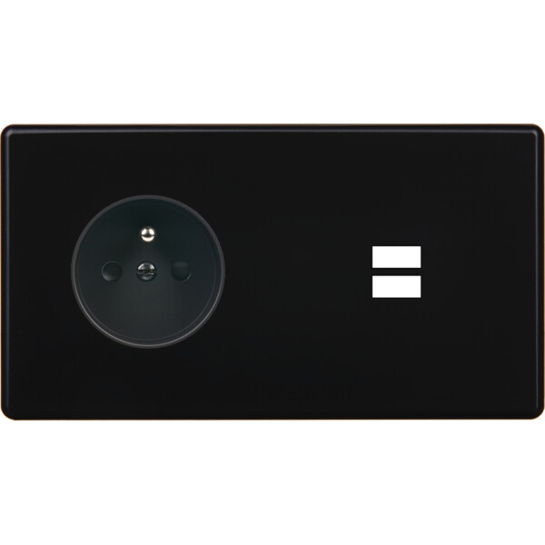 Façade hitera noir soft touch double horizontale prise de courant 2p+t ouverture pour chargeur double usb  - Modelec - 259482