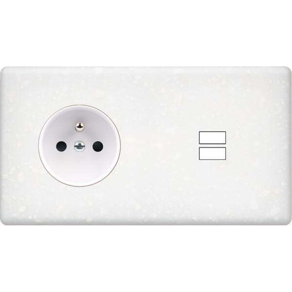 Façade hitera terrazzo blanc double horizontale prise de courant 2p+t ouverture pour chargeur double usb  - Modelec - 259485