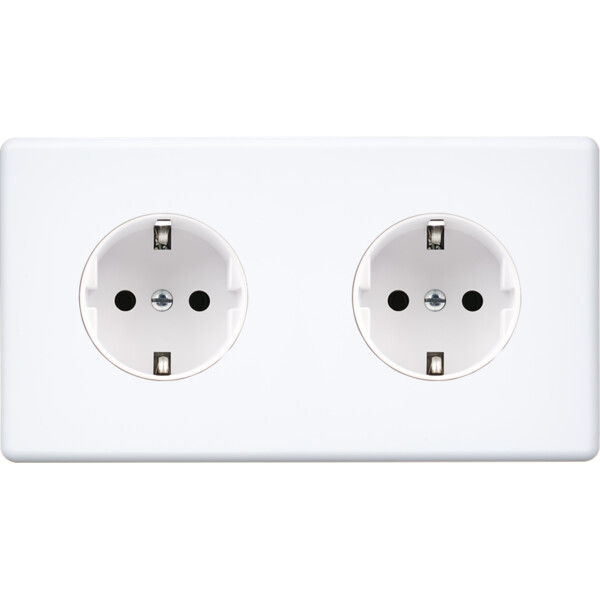 Façade hitera blanc double horizontale 1 prise schuko 1 prise schuko - Modelec - 260481-K