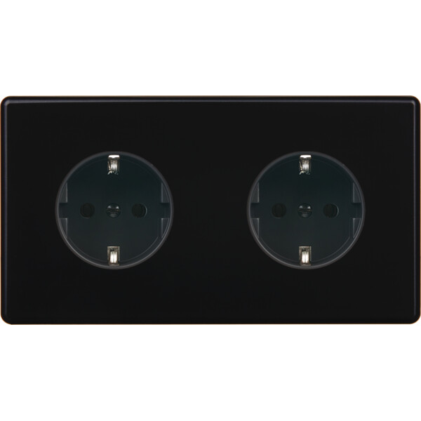 Façade hitera noir soft touch double horizontale 1 prise schuko 1 prise schuko - Modelec - 260482-K