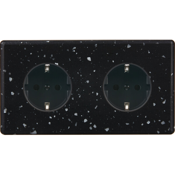 Façade hitera terrazzo noir double horizontale 1 prise schuko 1 prise schuko - Modelec - 260486-K