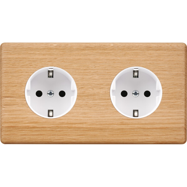Façade hitera chêne clair double horizontale 1 prise schuko 1 prise schuko - Modelec - 260491-K