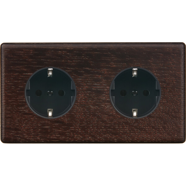 Façade hitera chêne foncé double horizontale 1 prise schuko 1 prise schuko - Modelec - 260492-K