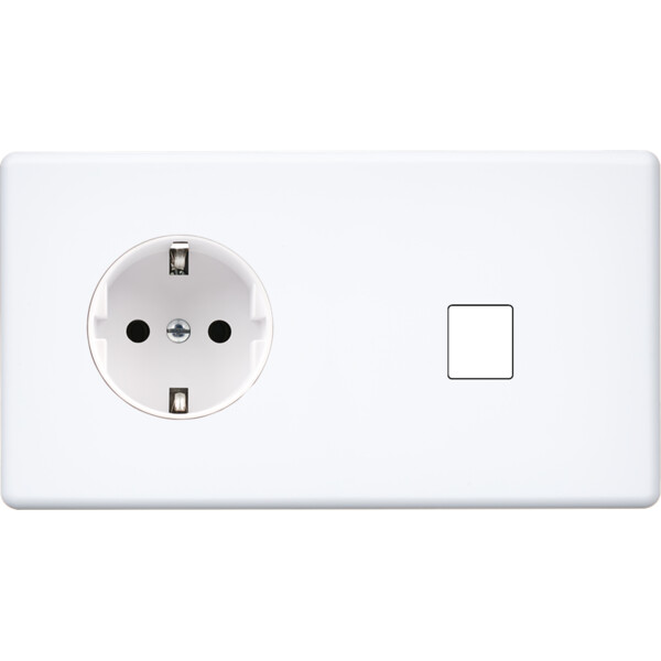Façade hitera blanc double horizontale 1 prise schuko 1 media - Modelec - 263481-K
