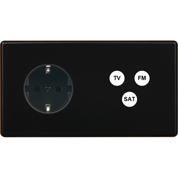 Façade hitera noir soft touch double horizontale 1 prise schuko 1 tv-fm-sat - Modelec - 265482-K