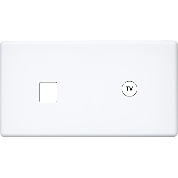 Façade hitera blanc soft touch double horizontale 1 media 1 prise tv - Modelec - 271481