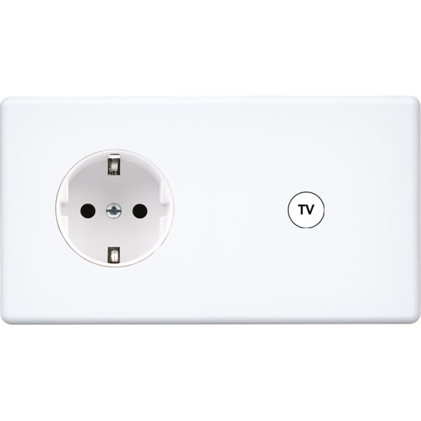 Façade hitera blanc soft touch double horizontale 1 prise schuko 1 prise tv - Modelec - 279481-K