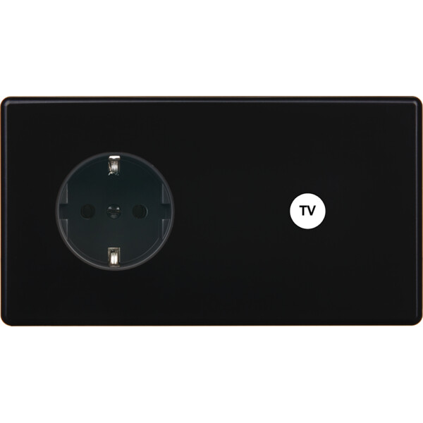 Façade hitera noir soft touch double horizontale 1 prise schuko 1 prise tv - Modelec - 279482-K