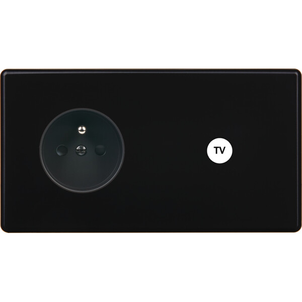 Façade hitera noir soft touch double horizontale 1 prise 2p+t 1 prise tv - Modelec - 279482
