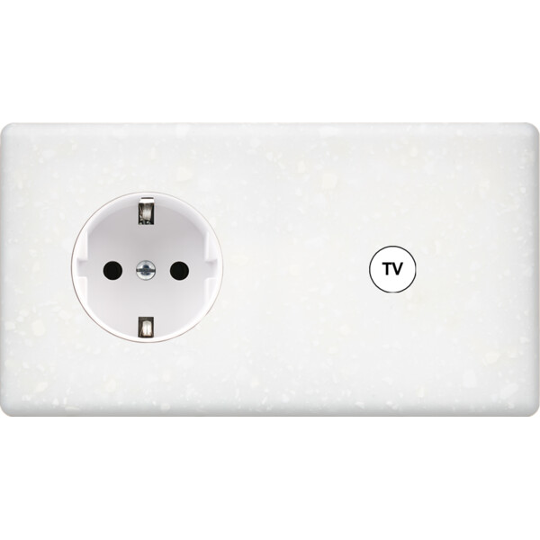 Façade hitera terrazzo blanc double horizontale 1 prise schuko 1 prise tv - Modelec - 279485-K