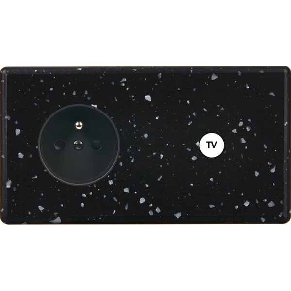 Façade hitera terrazzo noir double horizontale 1 prise 2p+t 1 prise tv - Modelec - 279486