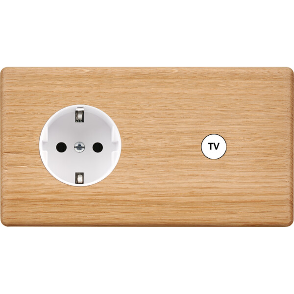 Façade hitera chêne clair double horizontale 1 prise schuko 1 prise tv - Modelec - 279491-K