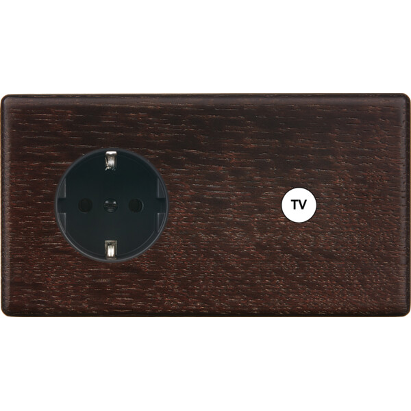 Façade hitera chêne foncé double horizontale 1 prise schuko 1 prise tv - Modelec - 279492-K