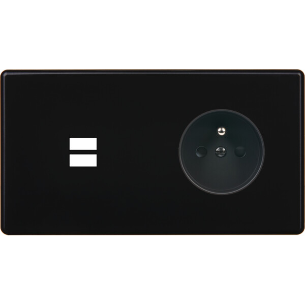 Façade hitera noir soft touch double horizontale ouverture pour chargeur double usb prise de courant 2p+t  - Modelec - 295482