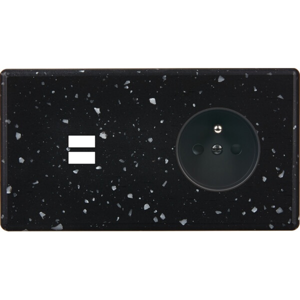 Façade hitera terrazzo noir double horizontale ouverture pour chargeur double usb prise de courant 2p+t  - Modelec - 295486