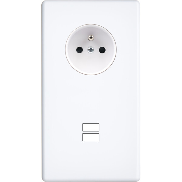 Façade hitera blanc soft touch double verticale prise de courant 2p+t ouverture pour chargeur double usb  - Modelec - 299481