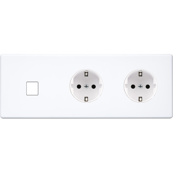 Façade hitera blanc soft touch triple horizontale 1 média 1 prise schuko 1 prise schuko - Modelec - 301481-K