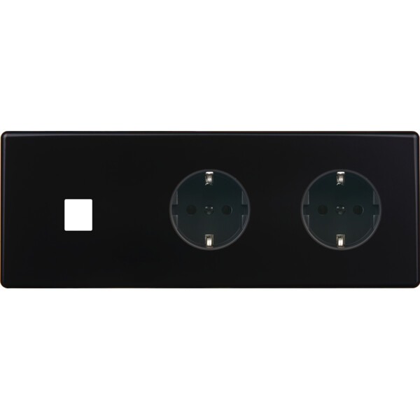 Façade hitera noir soft touch triple horizontale 1 média 1 prise schuko 1 prise schuko - Modelec - 301482-K