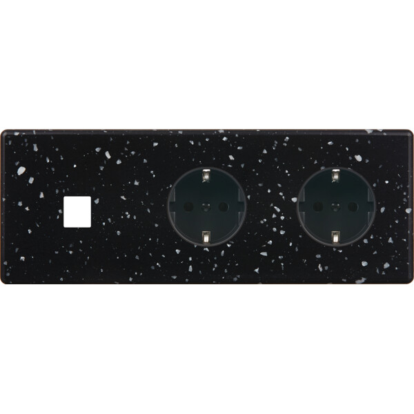 Façade hitera terrazzo noir triple horizontale 1 média 1 prise schuko 1 prise schuko - Modelec - 301486-K