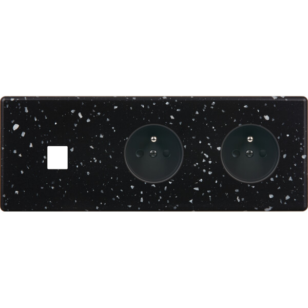 Façade hitera terrazzo noir triple horizontale 1 média prise de courant 2p+t prise de courant 2p+t  - Modelec - 301486