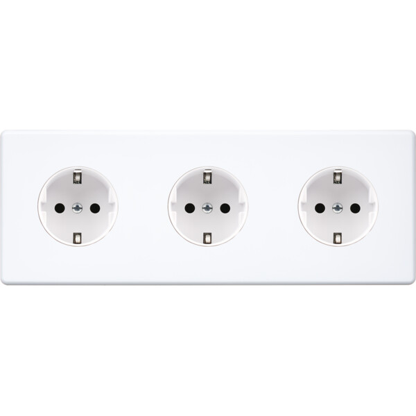 Façade hitera blanc triple horizontale 1 prise schuko 1 prise schuko 1 prise schuko - Modelec - 310481-K