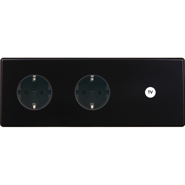 Façade hitera noir soft touch triple horizontale 1 prise schuko 1 prise schuko 1 basculeur - Modelec - 329482-K