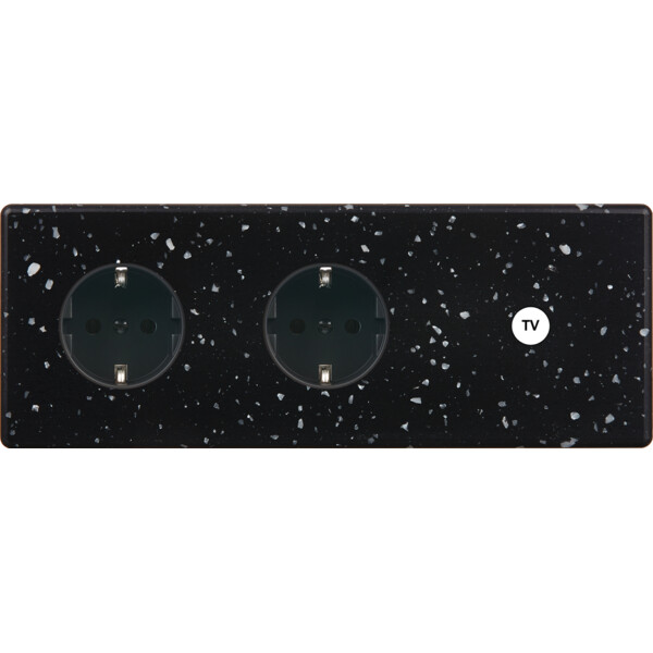 Façade hitera terrazzo noir triple horizontale 1 prise schuko 1 prise schuko 1 basculeur - Modelec - 329486-K