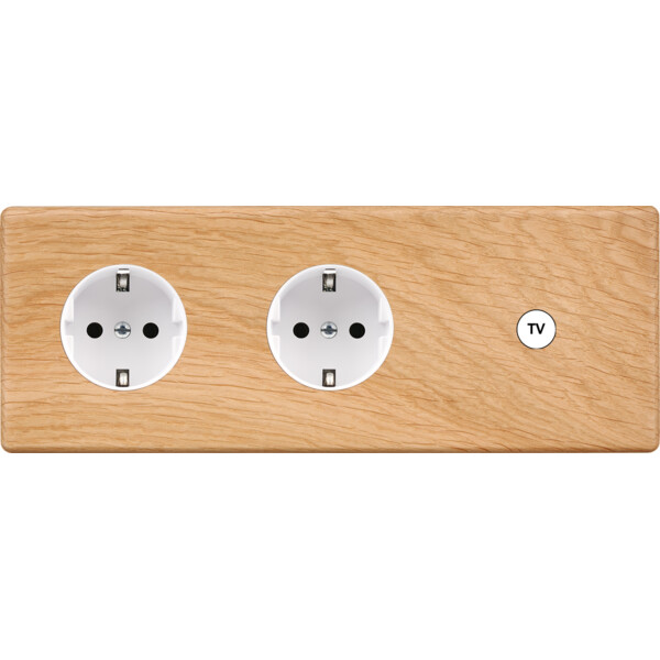 Façade hitera chêne clair triple horizontale 1 prise schuko 1 prise schuko 1 basculeur - Modelec - 329491-K
