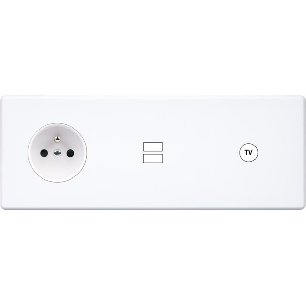 Façade hitera blanc soft touch triple horizontale prise de courant 2p+t ouverture pour chargeur double usb 1 tv - Modelec - 332481