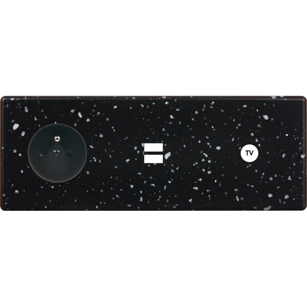 Façade hitera terrazzo noir triple horizontale prise de courant 2p+t ouverture pour chargeur double usb 1 tv - Modelec - 332486