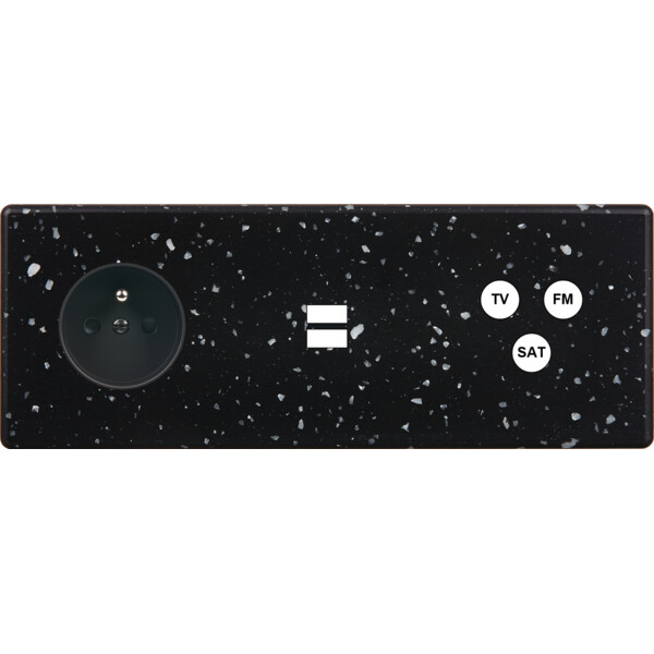 Façade hitera terrazzo noir triple horizontale prise de courant 2p+t ouverture pour chargeur double usb 1 tv-fm-sat - Modelec - 333486