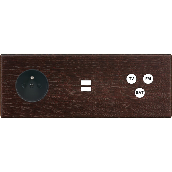 Façade hitera chêne foncé triple horizontale prise de courant 2p+t ouverture pour chargeur double usb 1 tv-fm-sat - Modelec - 333492