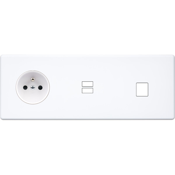 Façade hitera blanc soft touch triple horizontale prise de courant 2p+t ouverture pour chargeur double usb 1 médi - Modelec - 335481