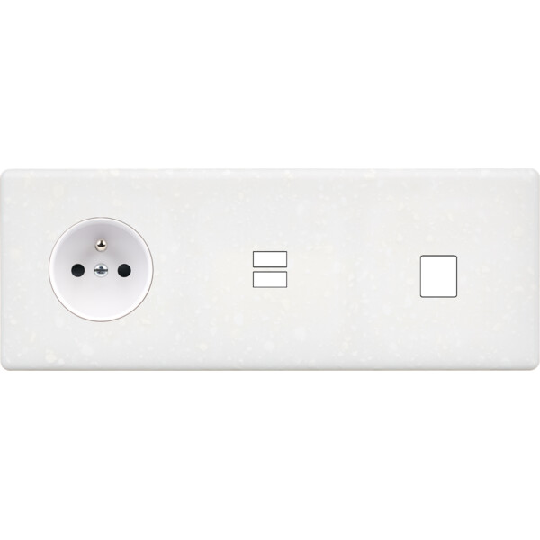 Façade hitera terrazzo blanc triple horizontale prise de courant 2p+t ouverture pour chargeur double usb 1 médi - Modelec - 335485
