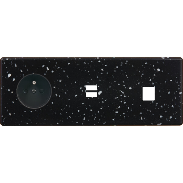 Façade hitera terrazzo noir triple horizontale prise de courant 2p+t ouverture pour chargeur double usb 1 médi - Modelec - 335486