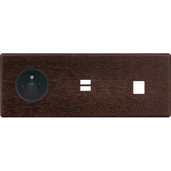 Façade hitera chêne foncé triple horizontale prise de courant 2p+t ouverture pour chargeur double usb 1 médi - Modelec - 335492