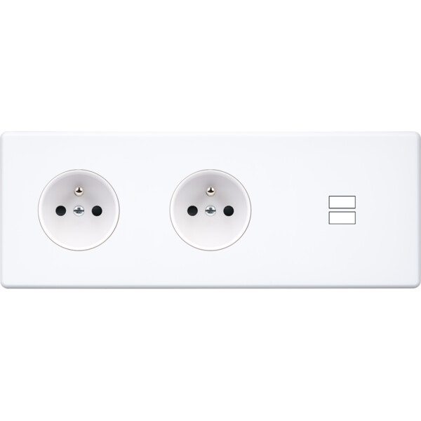 Façade hitera blanc soft touch triple horizontale prise de courant 2p+t prise de courant 2p+t ouverture pour chargeur double usb - Modelec - 337481