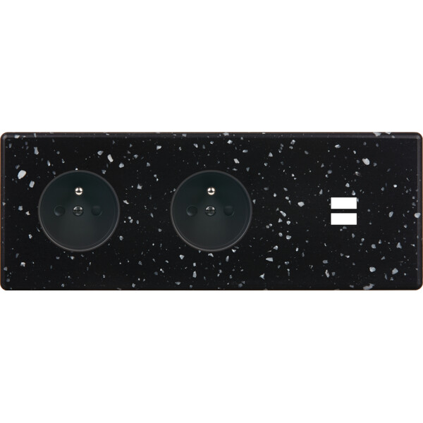 Façade hitera terrazzo noir triple horizontale prise de courant 2p+t prise de courant 2p+t ouverture pour chargeur double usb - Modelec - 337486