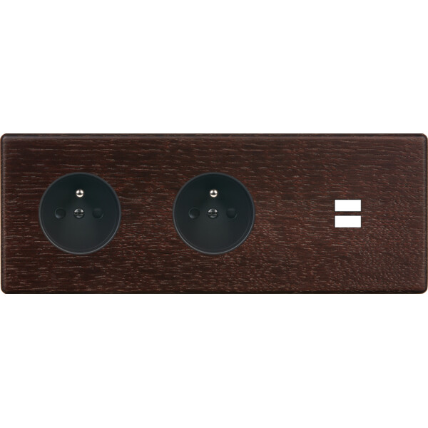 Façade hitera chêne foncé triple horizontale prise de courant 2p+t prise de courant 2p+t ouverture pour chargeur double usb - Modelec - 337492
