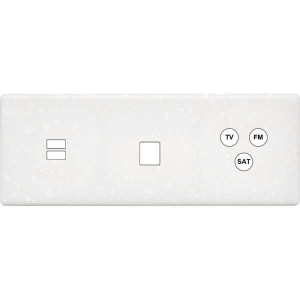 Façade hitera terrazzo blanc triple horizontale ouverture pour chargeur double usb 1 média 1 tv-fm-sat - Modelec - 338485