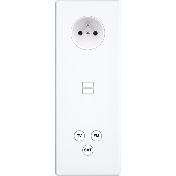 Façade hitera blanc soft touch triple verticale prise de courant 2p+t ouverture pour chargeur double usb 1 tv-fm-sat - Modelec - 383481