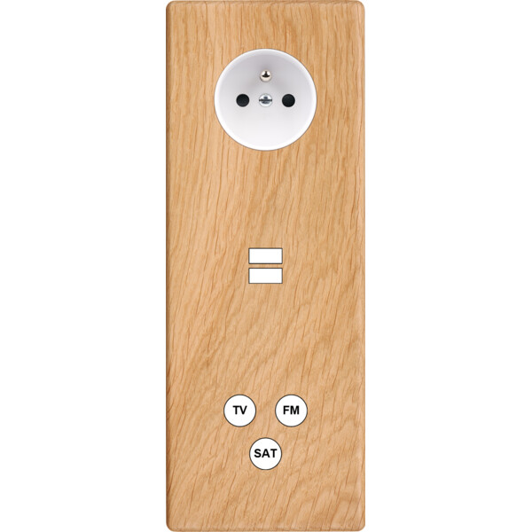 Façade hitera chêne clair triple verticale prise de courant 2p+t ouverture pour chargeur double usb 1 tv-fm-sat - Modelec - 383491