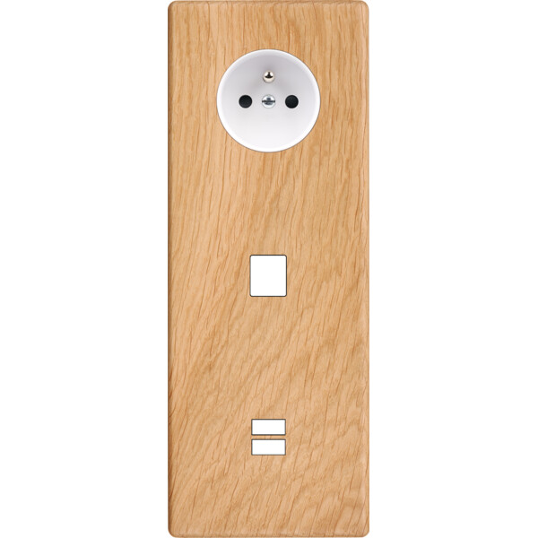 Façade hitera chêne clair triple verticale prise de courant 2p+t 1 média ouverture pour chargeur double usb - Modelec - 384491
