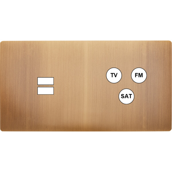 Façade "m" laiton vieux bronze db horizontal 1 chargeur usb 1 tv-fm-sat sans vis - Modelec - 258517M