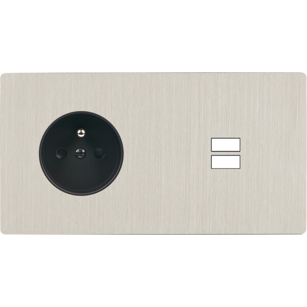Façade "m" nickel brossé double horizontale 1 prise 1 chargeur usb sans vis - Modelec - 259511M