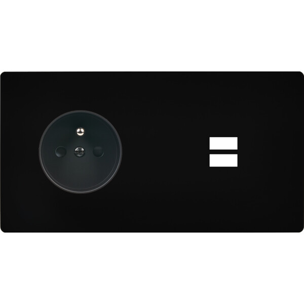 Façade "m" noir mat double horizontale 1 prise 1 chargeur usb sans vis - Modelec - 259522M