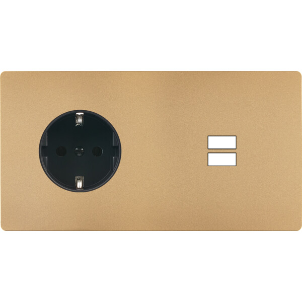 Façade "m" laiton sablé double horizontale 1 prise schuko 1 chargeur usb sans vis - Modelec - 259532M-K